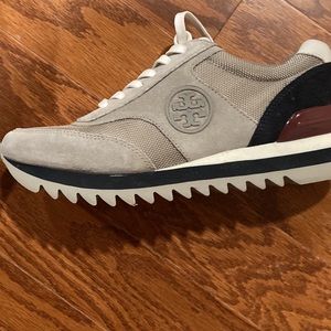 COPY - Navy, burgundy , and gray Tory Burch tennis shoes.